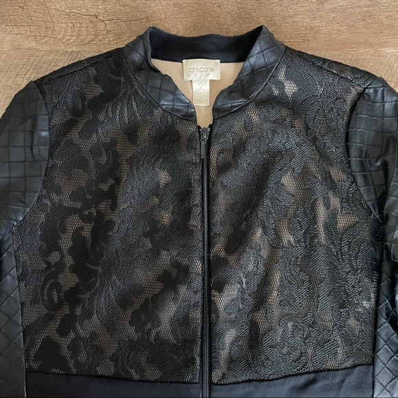 CHICO’S LACE DIAMOND FAUX LEATHER JACKET - Picture 5 of 12